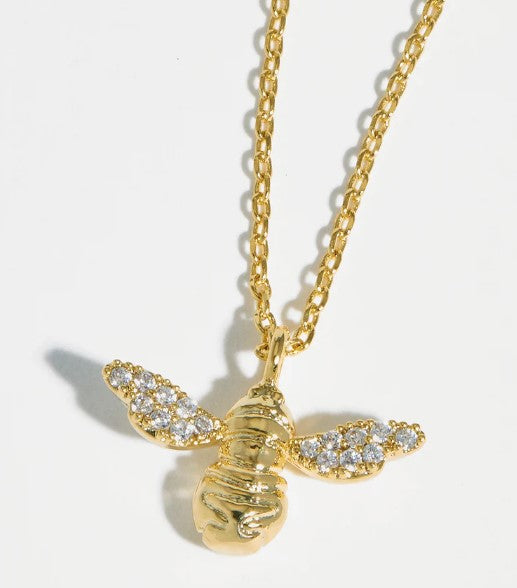 Gold Plated CZ Bee Charm Pendant Necklace