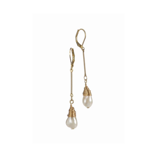 Pearl With Gold Bar Drop Earrings