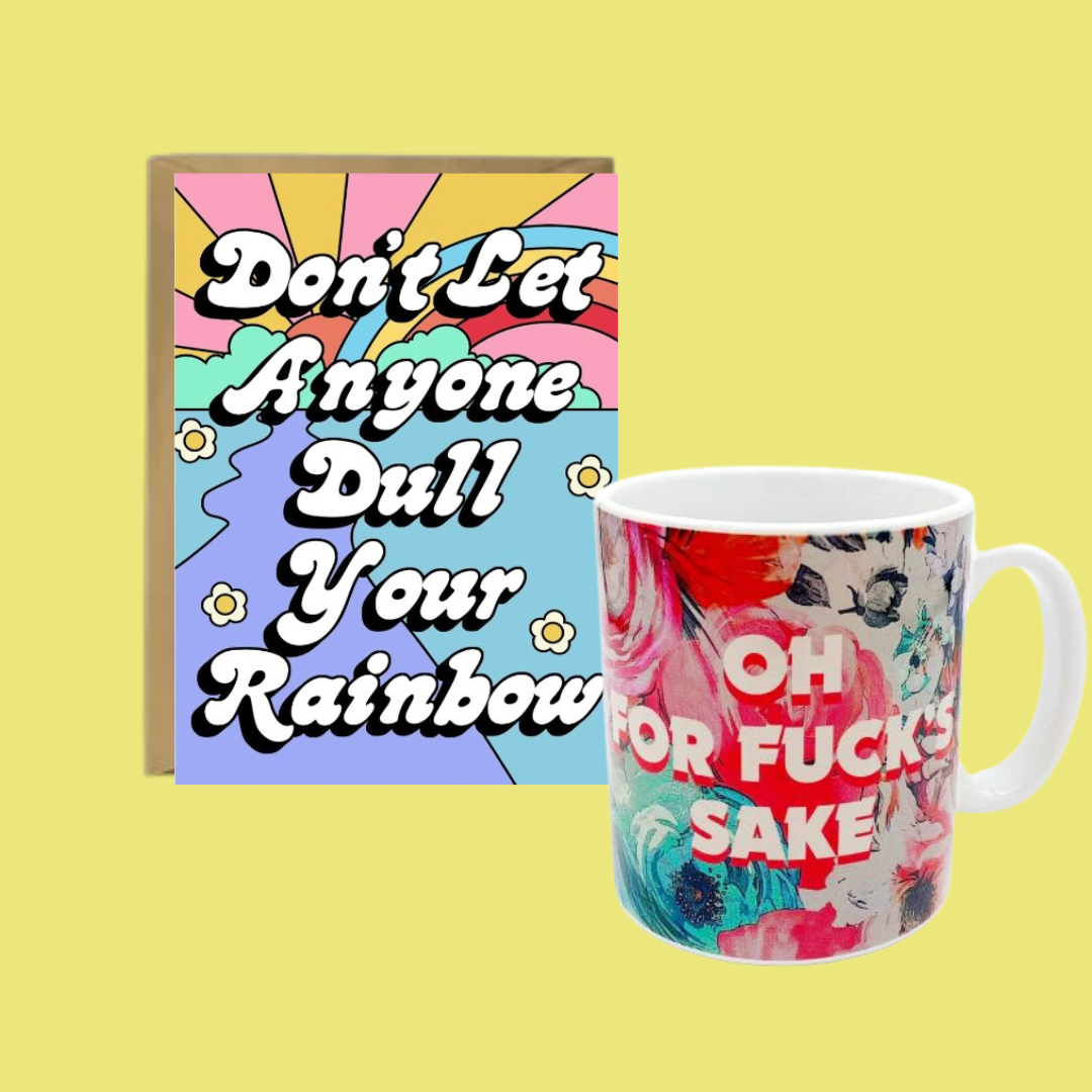 Positivity Gift Set - Oh For Fuck's Sake Mug, Don't Let Anyone Dull Your Rainbow Card - Thinking Of You Set