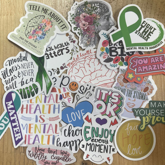 Mixed set of 5 Self Care, Mental Health, Positivity Stickers