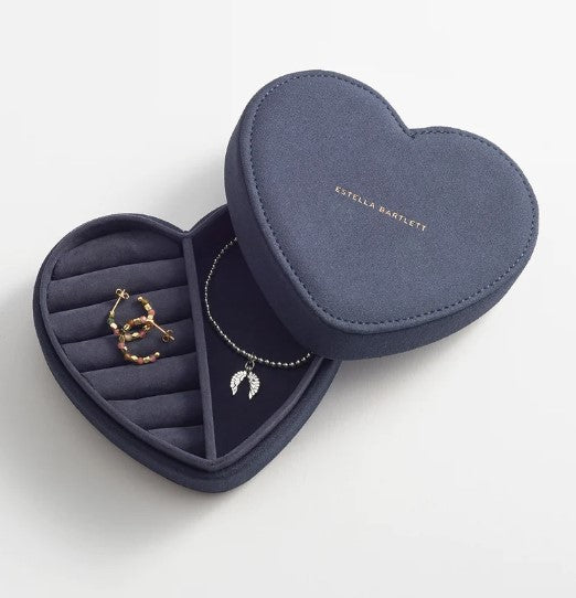 Navy Velvet Heart Jewellery Box