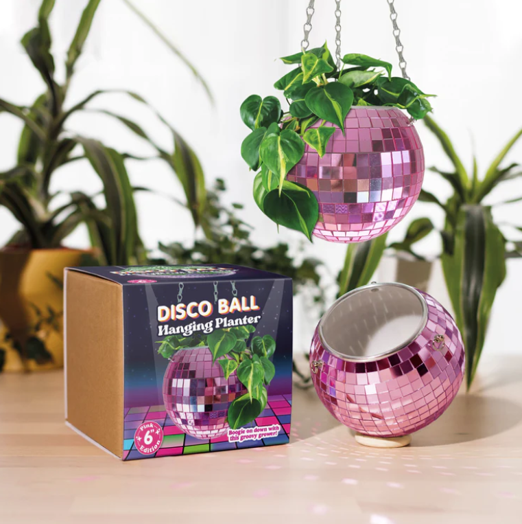 6" Disco Ball Hanging Planter Pink