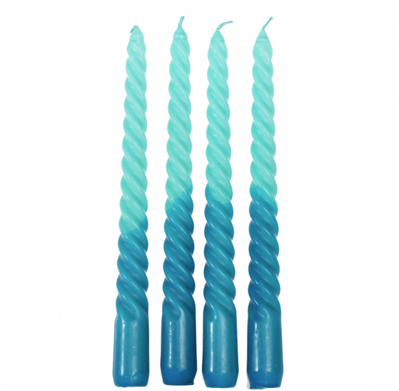Dip Dye Spiral Candles Blue (set Of 4)
