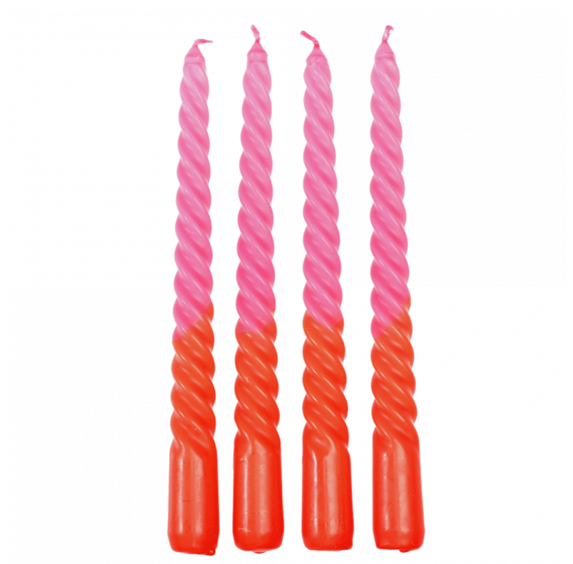 Dip Dye Spiral Candles Pink And Orange (set Of 4)