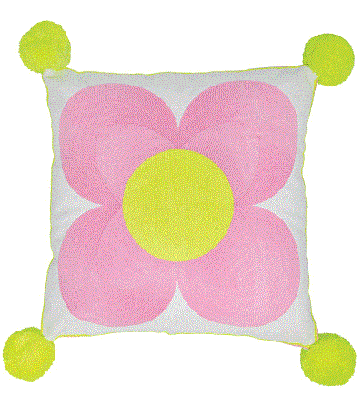 Jemima Flower Embroidered Cushion Pink/Yellow