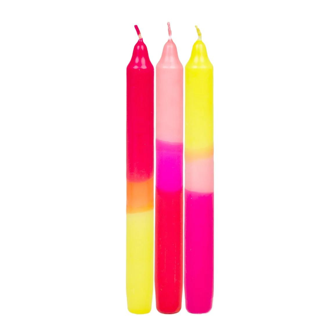 Ombre Pink, Yellow and Orange Dinner Candles - 3 Pack