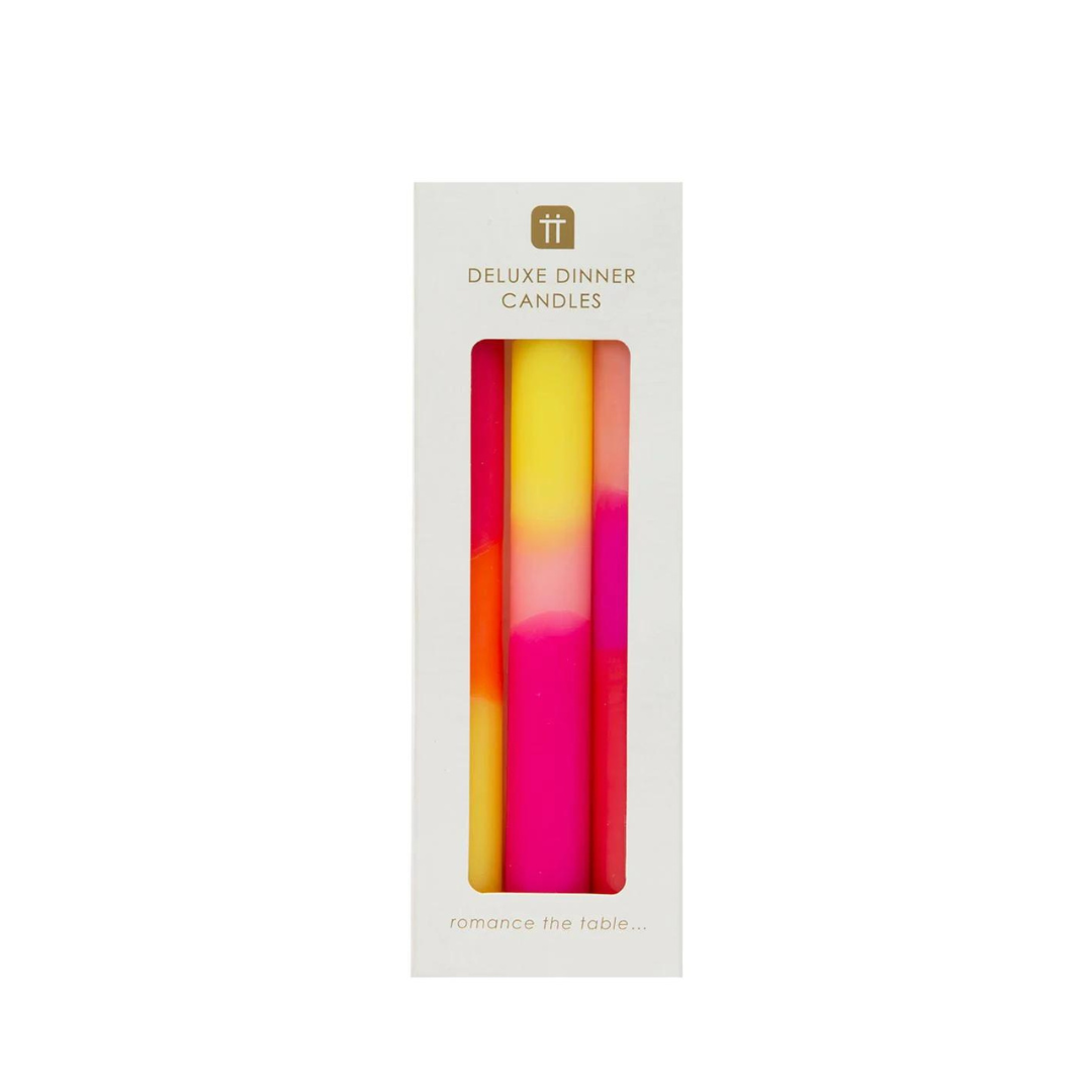 Ombre Pink, Yellow and Orange Dinner Candles - 3 Pack