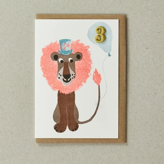 Riso Lion Embroidered Age 3 Card