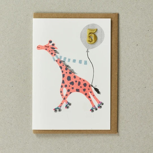 Riso Giraffe Embroidered Age 5 Card