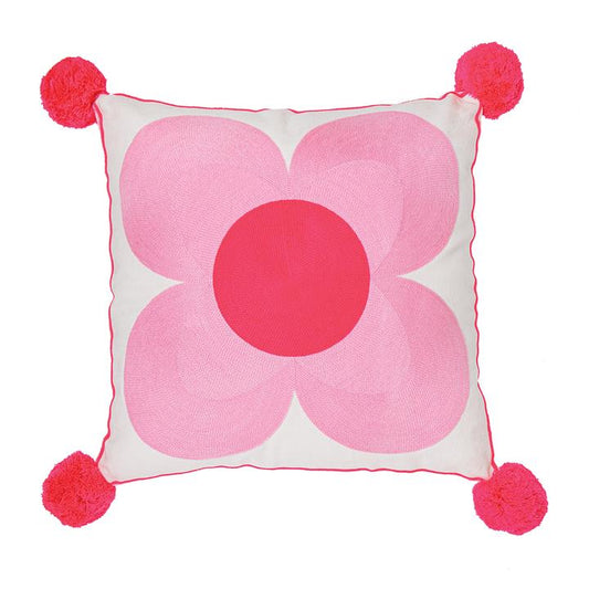 Jemima Flower Embroidered Cushion Pink/Coral Centre