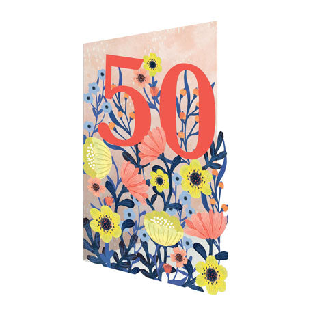 50th Birthday Laser Cut Greetings Card (in pink and green)