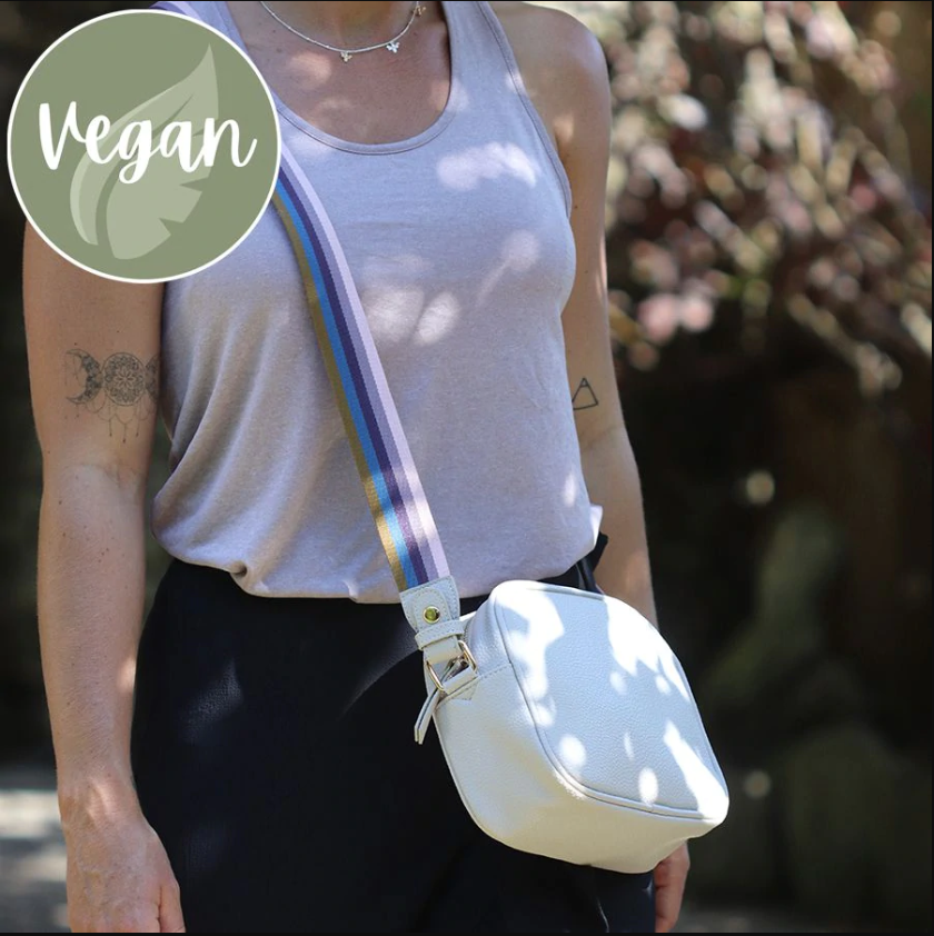 POM Pale Grey Vegan Leather Camera Bag With Woven Strap