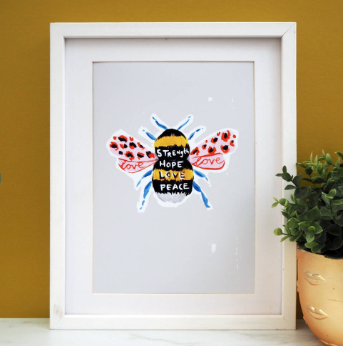 Manchester Bee Print A3 Size - Grey