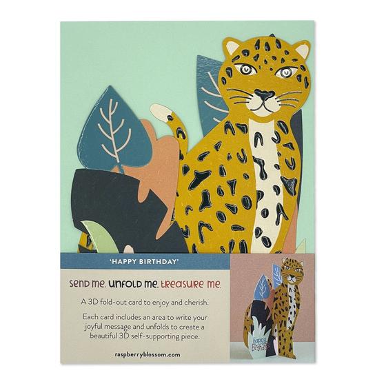 3D Fold-Out Happy Birthday Card - Leopard