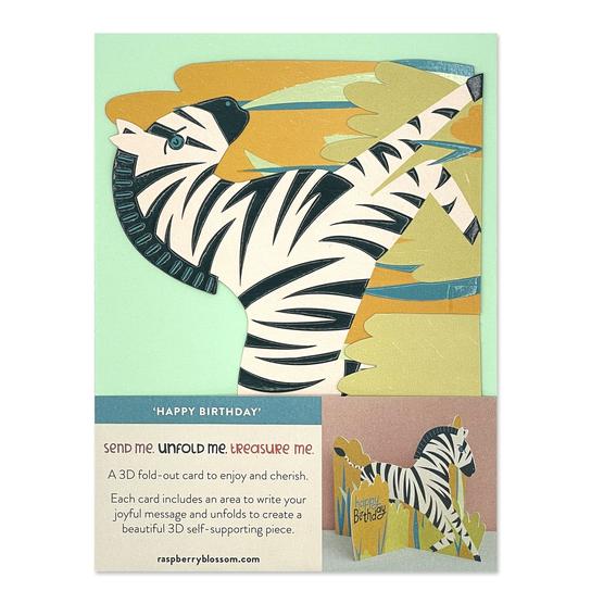 3D Fold-Out Happy Birthday Card - Zebra