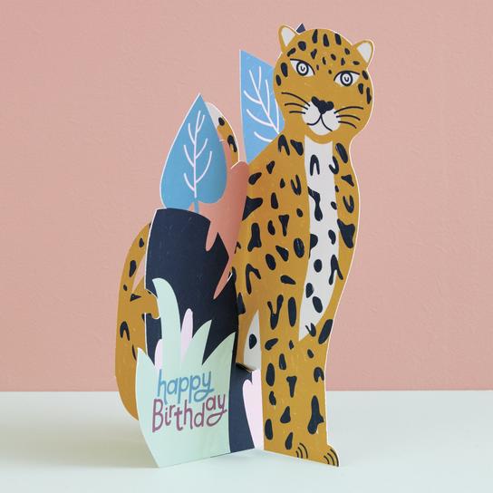 3D Fold-Out Happy Birthday Card - Leopard