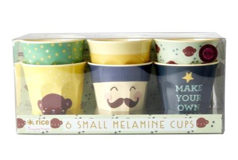 Set Of 6 Rice Kids Melamine Cups, Small 7cm: Assorted Monkey Prints
